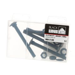 BLACKLINE SLOTBOUT+MOER+SLUITRING HCP ZWART M8X80 (5)