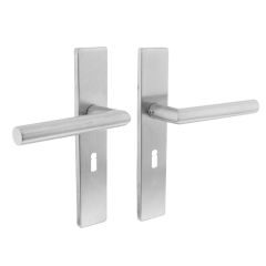 DEURKRUK JURA OP SCHILD VERDEKT RECHTHOEKIG 219X40MM MET NOKKEN SLEUTELGAT 56MM RVS EN1906/4