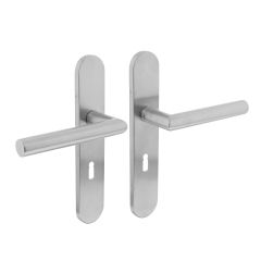 DEURKRUK JURA OP SCHILD VERDEKT OVAAL 219X40MM MET NOKKEN SLEUTELGAT 56MM RVS EN1906/4