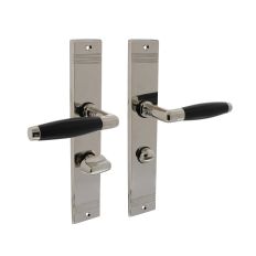 DEURKRUK TON BASIC MET SCHILD RECHTHOEKIG MET RILLEN 235X43MM WC 63/8MM NIKKEL/EBBENHOUT