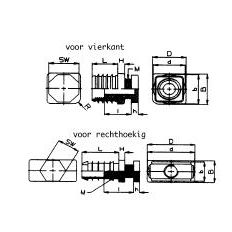 INSTEEKDOP VIERKANT VERSTELBAAR 30 X 30 M20 ZWART