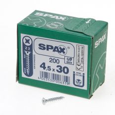 SPAX SPAANPLAATSCHROEF PLATVERZONKEN KOP VERZINKT POZIDRIV 4.5X30MM (PER 200 STUKS) SPAX SPAANPLAATSCHROEF PLATVERZONKEN KOP VERZINKT POZIDRIV 4.5X30MM (PER 200 STUKS)