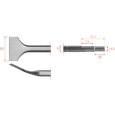 6-KANT SPADEBEITEL GEBOGEN 80X300MM 6-KANT Ø19,0 / Ø16,5X35