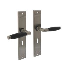 DEURKRUK TON BASIC MET SCHILD RECHTHOEKIG MET RILLEN 235X43MM SLEUTELGAT 56MM NIKKEL MAT/EBBENHOUT