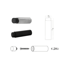D4E RVS DEURSTOP BUISMODEL 80MM RUBBER DOP