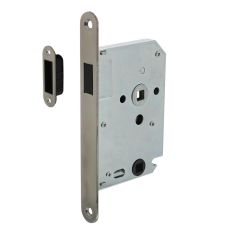 WONINGBOUW MAGNEET BADKAMER/TOILET SLOT 63/8MM, VOORPLAAT AFGEROND RVS, 20X174, DOORN 50MM INCL. SLUITPLAAT/KOM