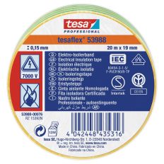 53988 SPVC ELECTRICAL TAPE YEL./GREEN 20MX19MM 20 19 GREEN YELLOW STRIPED