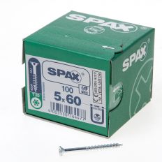 SPAX SPAANPLAATSCHROEF PLATVERZONKEN KOP VERZINKT T-STAR T20 DEELDRAAD 5.0X60MM (PER 100 STUKS)