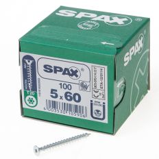 SPAX SPAANPLAATSCHROEF PLATVERZONKEN KOP VERZINKT T-STAR T20 5.0X60MM (PER 100 STUKS)