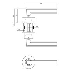 DEURKRUK VLAK/90° OP ROZET VERDEKT ø55X8MM MET NOKKEN ZWART