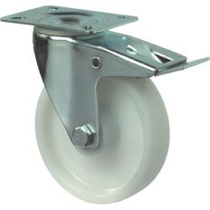 ZWENKWIEL POLYAMIDE WIEL MET ROLLAGER + REM, WIT 125KG M/REM 100MM