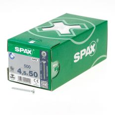 SPAX SPAANPLAATSCHROEF PLATVERZONKEN KOP VERZINKT POZIDRIV 4.5X50MM (PER 500 STUKS) SPAX SPAANPLAATSCHROEF PLATVERZONKEN KOP VERZINKT POZIDRIV 4.5X50MM (PER 500 STUKS)