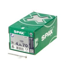 SPAX SPAANPLAATSCHROEF PLATVERZONKEN KOP VERZINKT T-STAR T20 DEELDRAAD 4.5X70MM (PER 100 STUKS)