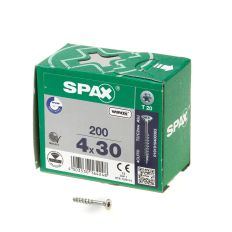 SPAX SPAANPLAATSCHROEF PLATVERZONKEN KOP 4.0X30MM VERZINKT T-STAR T20 DEELDRAAD (PER 200 STUKS)