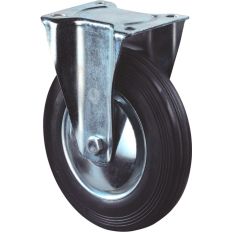 BOKWIEL, ZWART RUBBER WIEL MET STALEN VELG EN ROLLAGER, 135KG 160MM