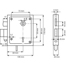 UKS BB 55/65B POORTSLOT MET HEFSCHOOT DOORNMAAT 60MM TWEE SLEUTELS 0160.095.5650
