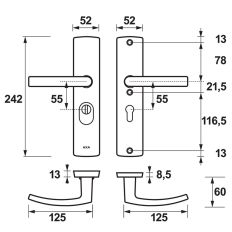 VH-BESLAG CURVE KR/KR BLOK PC55 INOX 38-54MM