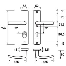 VH-BESLAG CURVE KR/KR BLOK PC72 INOX 38-54MM