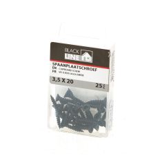 BLACKLINE SPAANPLAATSCHROEF HCP ZWART PK TX-20 +SNIJPUNT 3.5X20 (25)
