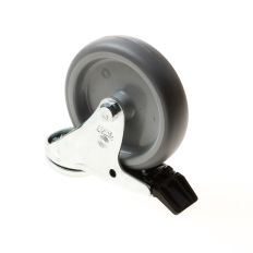 ZWENKWIEL MET BOUTGAT, GRIJS RUBBER WIEL MET GLIJLAGER + REM 65KG 100MM