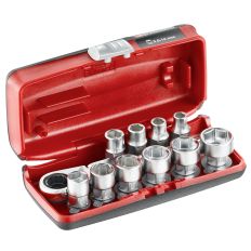 FACOM 11-DELIGE SET 6 KANT 1/4' MET R.180HX DOORSTEEKRATEL- EN DOPPEN 0