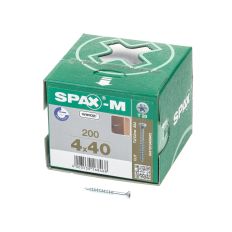 SPAX-M MDF SPAANPLAATSCHROEF MET BOORPUNT 4.0X40MM VERZINKT T-STAR T20 DEELDRAAD (PER 200 STUKS)