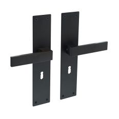 DEURKRUK AMSTERDAM MET SCHILD RECHTHOEKIG 250X55X2MM SLEUTELGAT 56MM STRUCTUUR ZWART