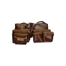 Leren gereedschapsgordel D4E deluxe donkerbruin met dubbele pouches
