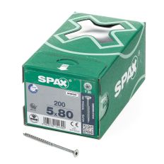 SPAX SPAANPLAATSCHROEF PLATVERZONKEN KOP VERZINKT T-STAR T20 DEELDRAAD 5.0X80MM (PER 200 STUKS)