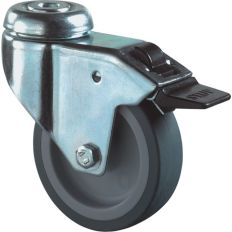 ZWENKWIEL MET BOUTGAT, GRIJS RUBBER WIEL MET GLIJLAGER + REM 40KG 50MM