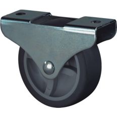 KASTBOKROL/BOKWIEL, VERZINKT HUIS, RUBBER WIEL MET GLIJLAGER, GRIJS GUMMY 25MM