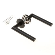 FORMANI DEURKRUK, HAAKS L-MODEL, BASIC LBII-19 OP RONDE ROZETVAN 6MM DIK, GEVEERD EN VAST OP ROZET, KLEUR MAT ZWART