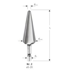 HSS CONISCHE PLAATBOOR, E6.3-BIT-AANSLUITING, NR.2 / ø5-20